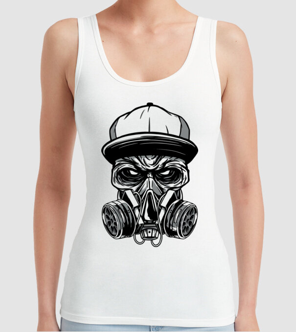 Mască de gaz Craniu model alb pe tricou