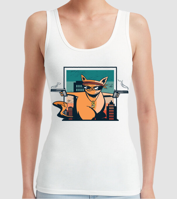Pisică Gangster model alb pe tricou