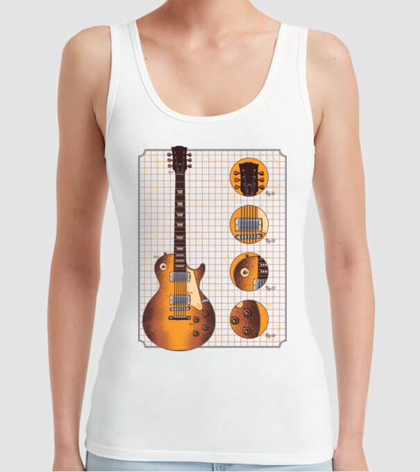 Gibson Chitară desen gold model alb pe tricou