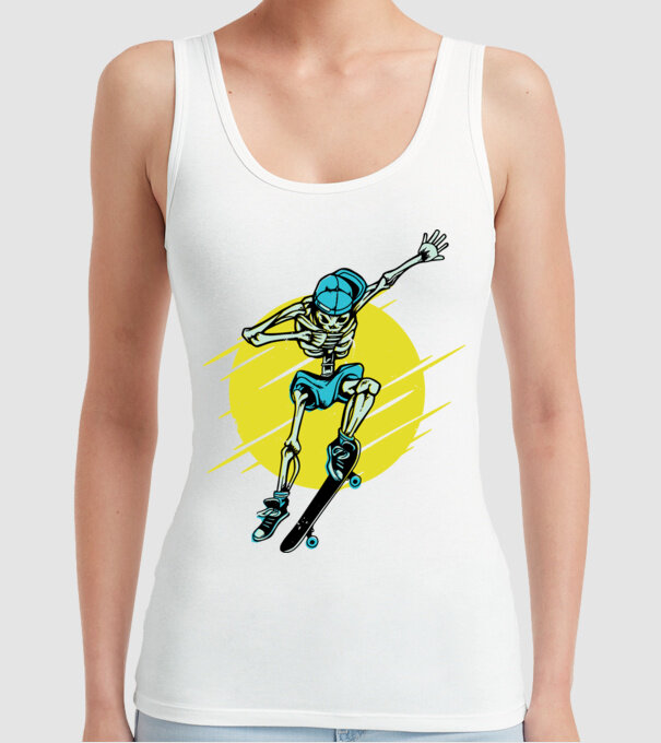 Schelet Skateboarder model alb pe tricou