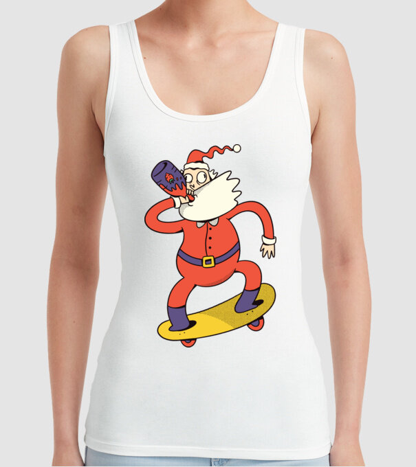 Moș Crăciun Skateboarder model alb pe tricou