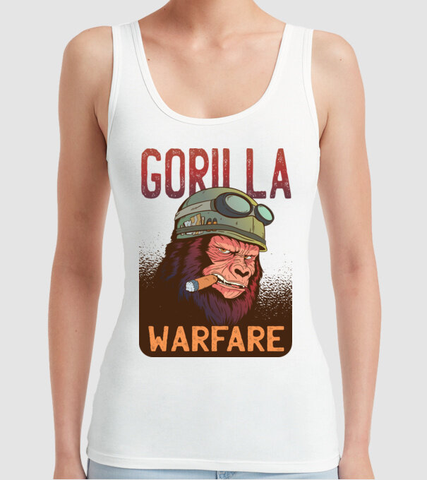 Gorilla Warfare model alb pe tricou