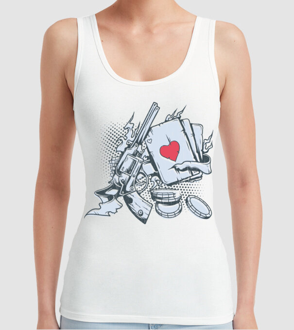 Gun with Cards model alb pe tricou