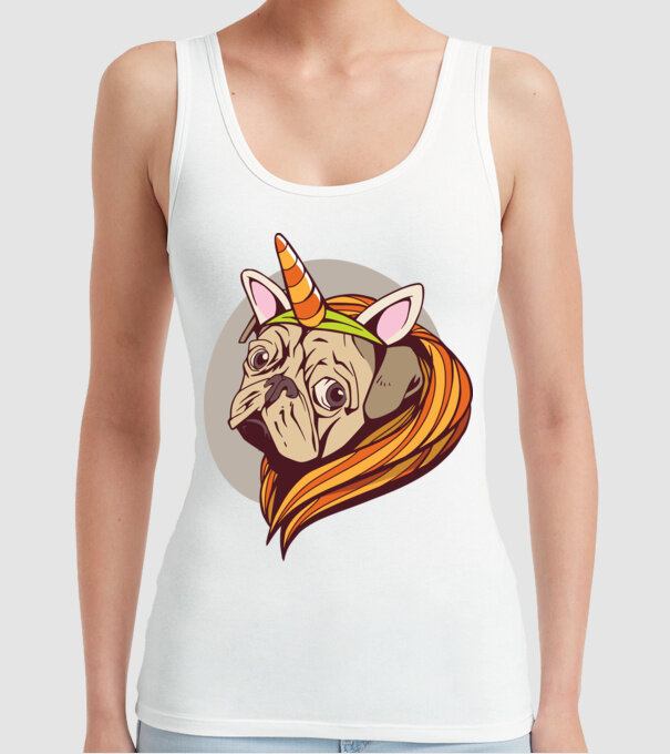 Halloween Mops în costum de Unicorn model alb pe tricou