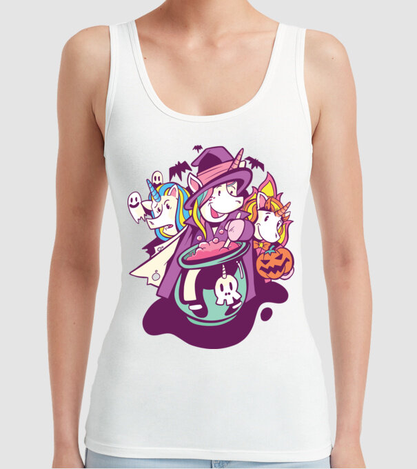 Unicorni Halloween model alb pe tricou