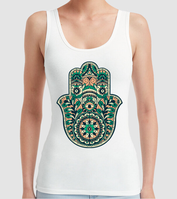 Mână Hamza - Mâna lui Dumnezeu Mandala model alb pe tricou