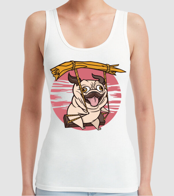 Mops cu leagăn model alb pe tricou
