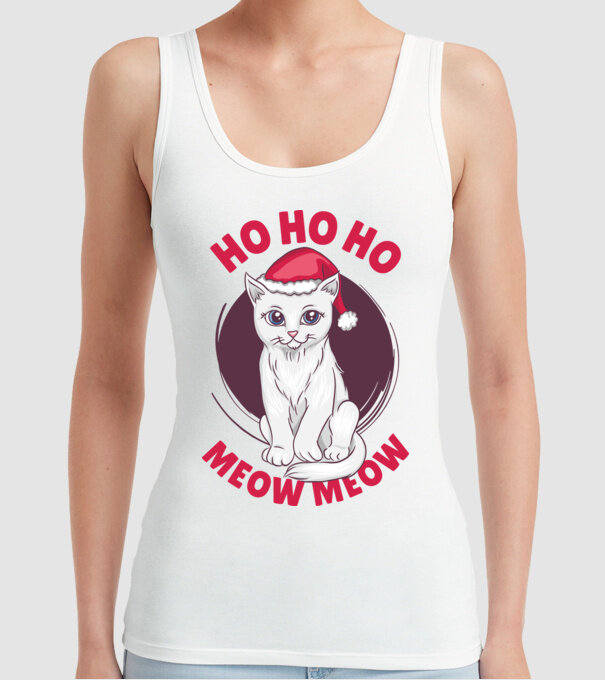 Ho Ho Ho Ho Ho Ho Ho Meow Meow Crăciun cu pisică model alb pe tricou