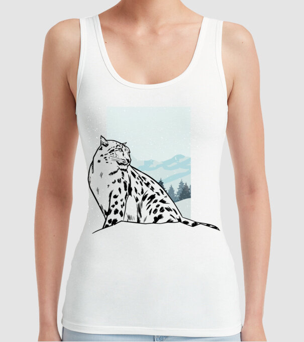Leopard de zăpadă pisică mare model alb pe tricou