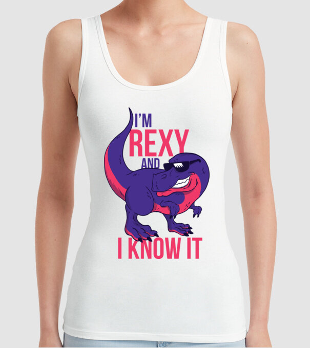 'I''m Rexy and I know it - tricou dinozaur amuzant' model alb pe tricou