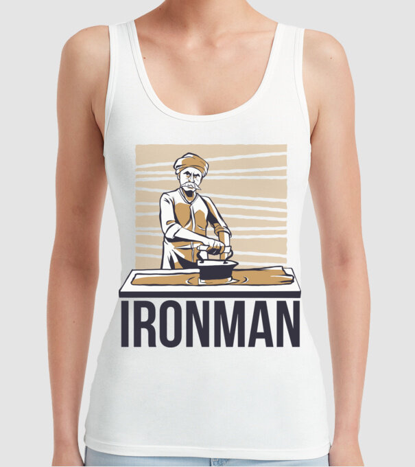Ironman Om care calcă (montează metal) model alb pe tricou