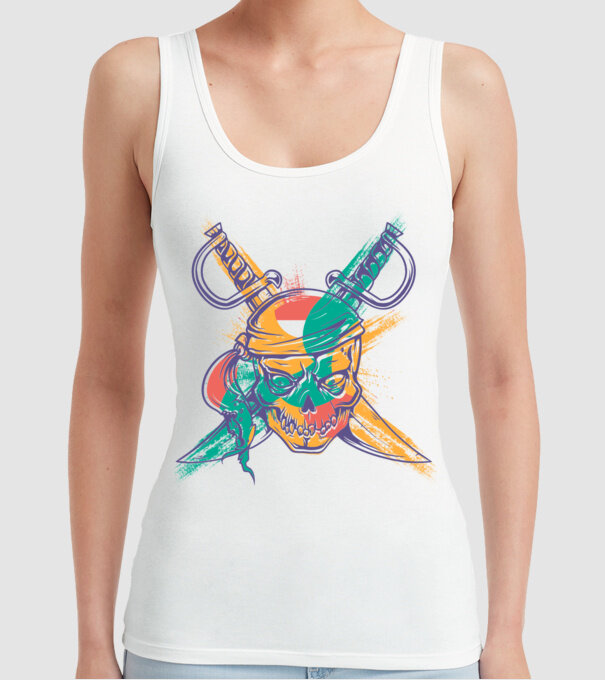 Craniu de pirat model alb pe tricou