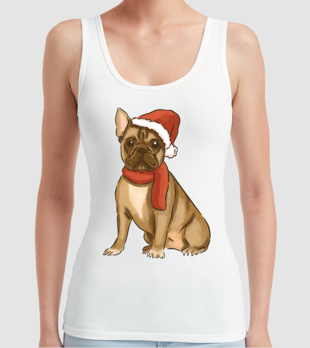 Bulldog francez de Crăciun model alb pe tricou
