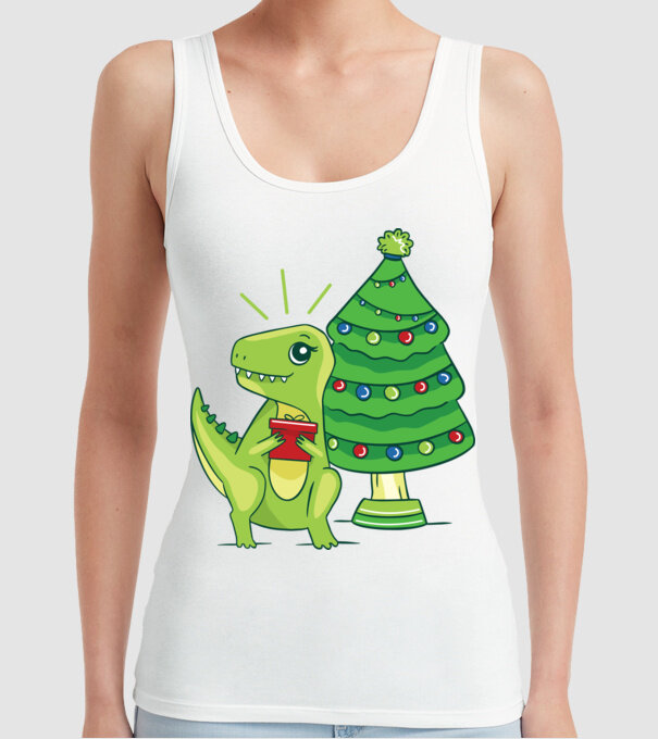 T-rex de Crăciun model alb pe tricou