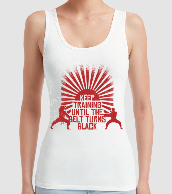 Keep Training until the Belt turns black model alb pe tricou
