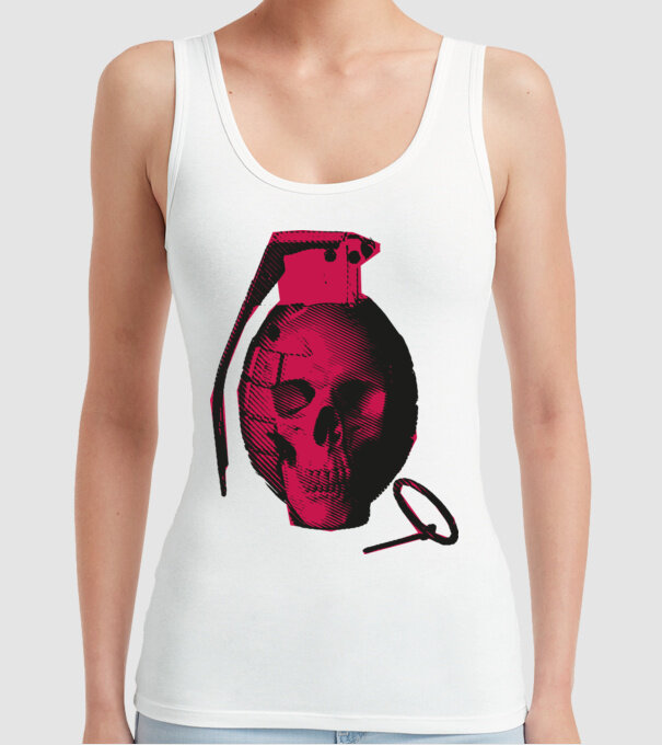 Grenadă de mână Craniu model alb pe tricou