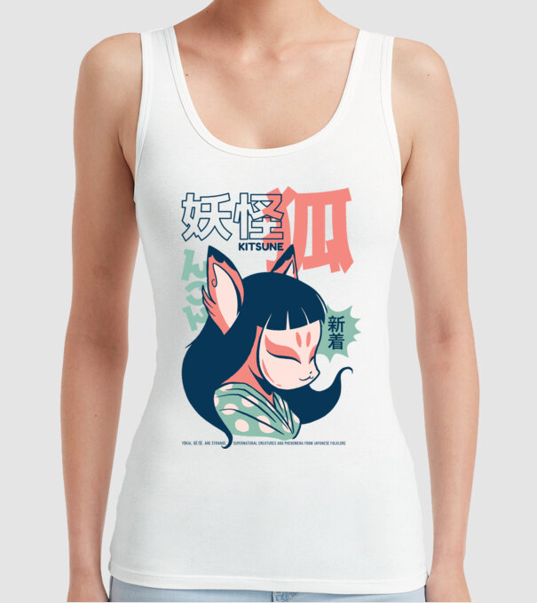 Kitsune Yokai Anime model alb pe tricou