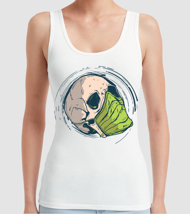 Craniu cu mască model alb pe tricou