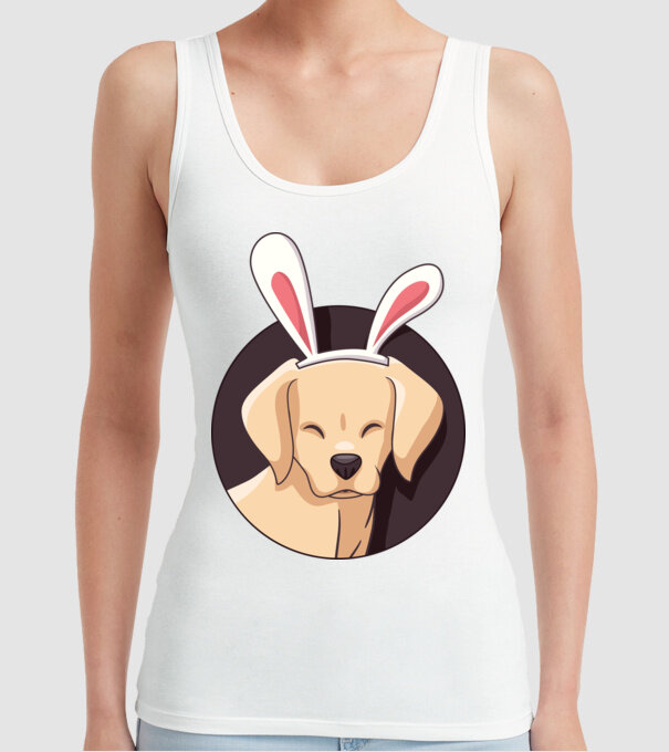 Iepuraș Labrador pentru Paște model alb pe tricou