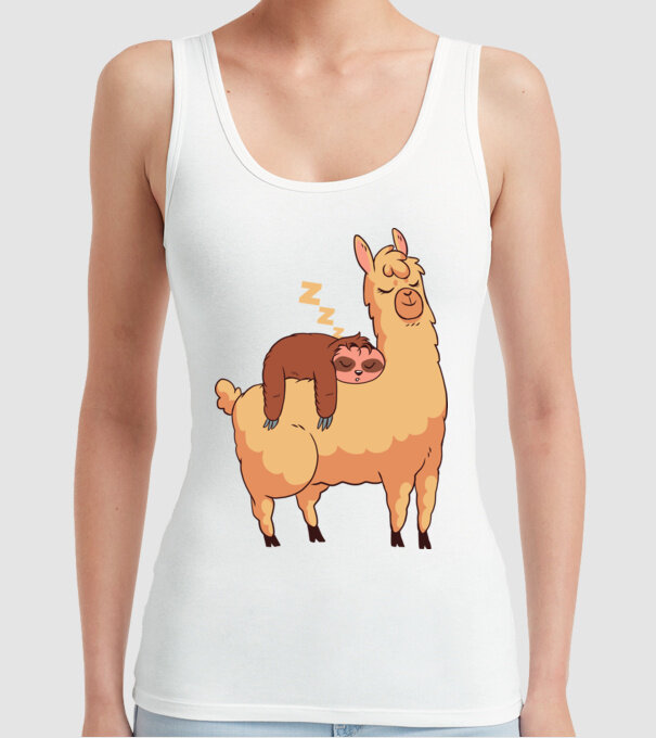 Leneș dormind pe Llama model alb pe tricou