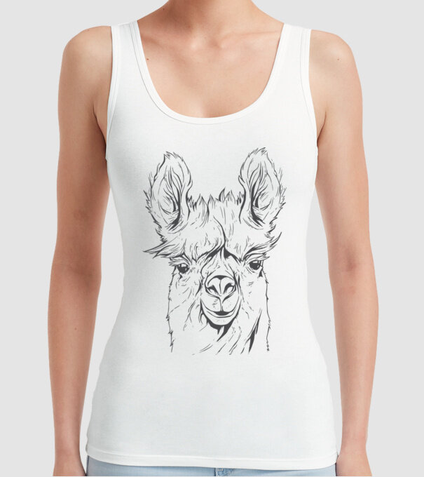 Cap de Lama model alb pe tricou