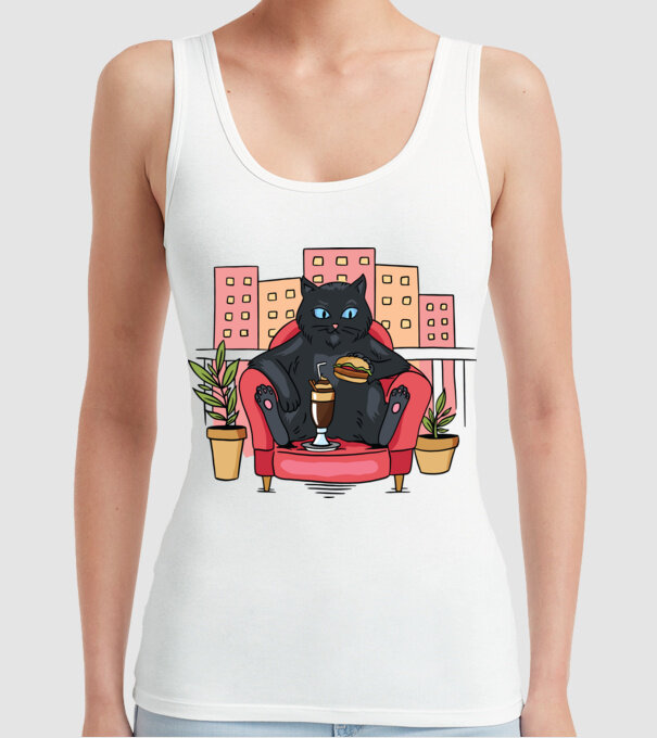 Pisică relaxându-se model alb pe tricou