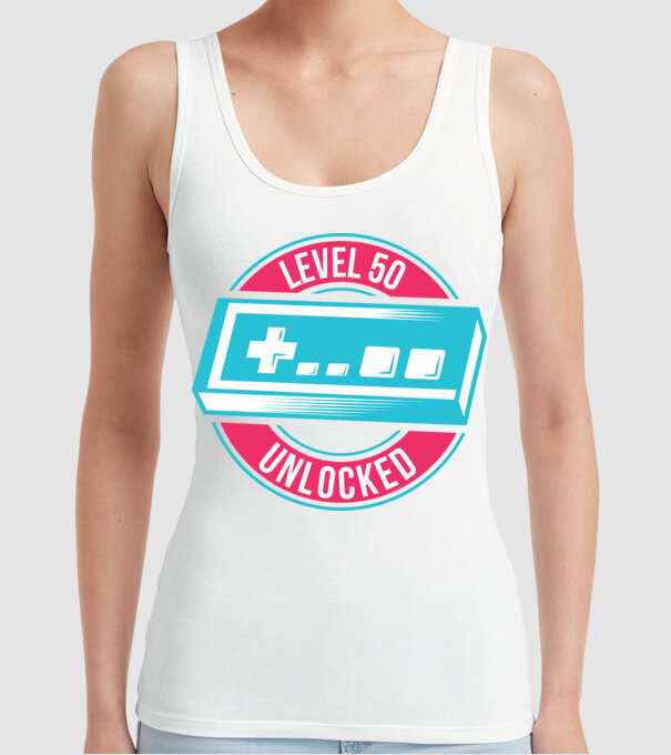 Level 50 Unlocked 50th Birthday model alb pe tricou