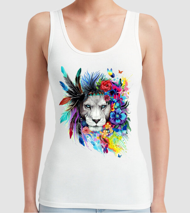 lion color jungle model alb pe tricou