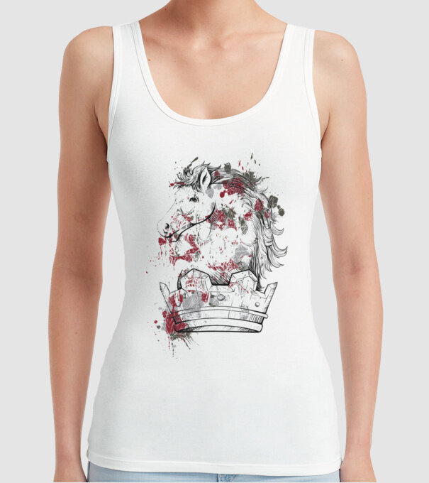 Coroană Cal - Șah model alb pe tricou