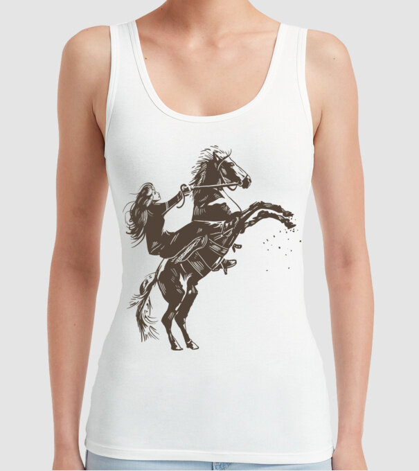 Fată cu cal model alb pe tricou