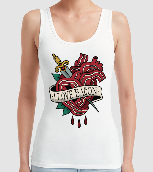 Love Bacon Tatuaj model alb pe tricou
