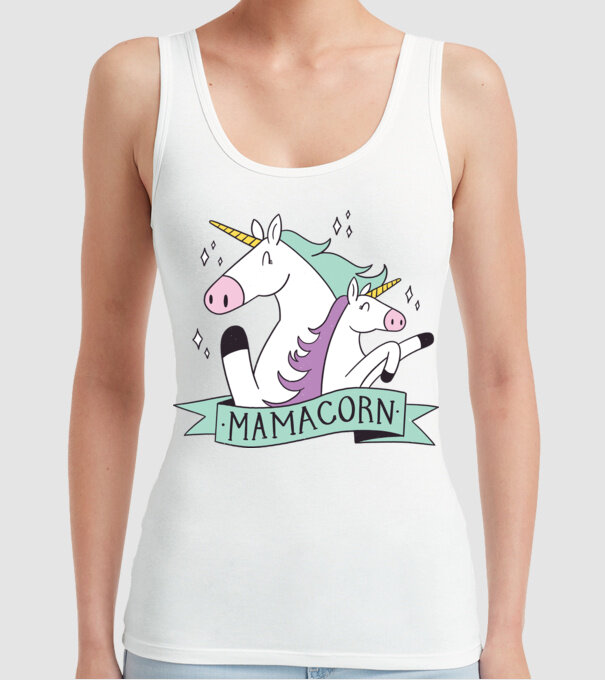 Mamacorn model alb pe tricou