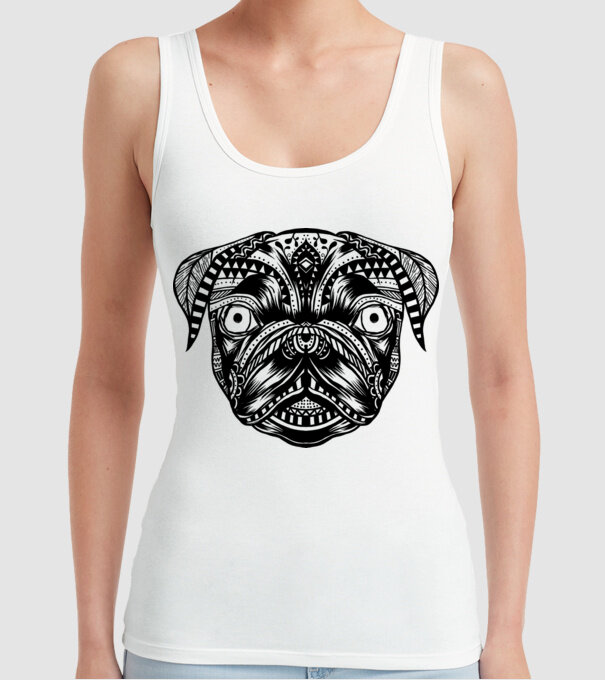 Mandala Cap Mops model alb pe tricou