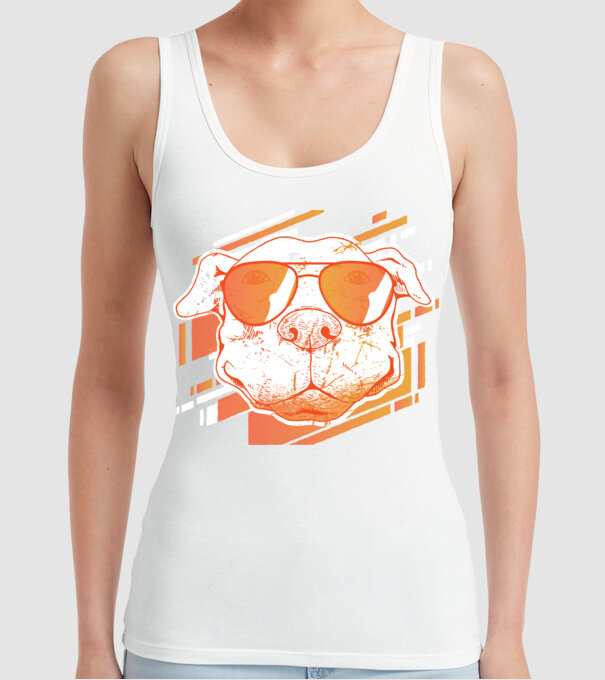 Pitbull Cool în ochelari de soare model alb pe tricou