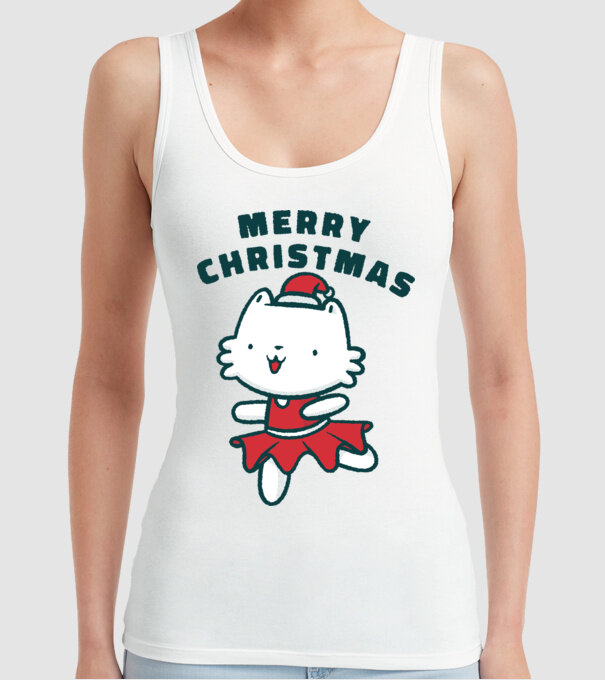 Pisică Merry Christmas model alb pe tricou