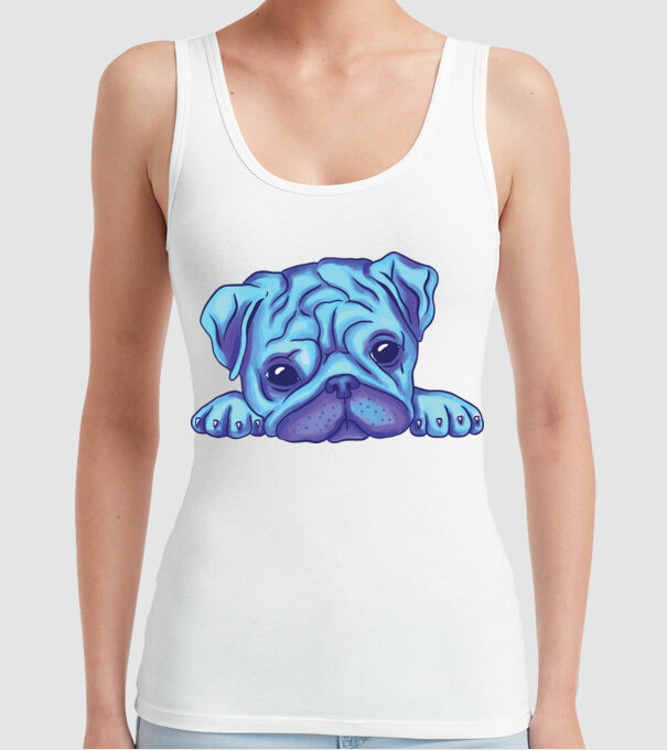 Cap de Mops acuarelă model alb pe tricou