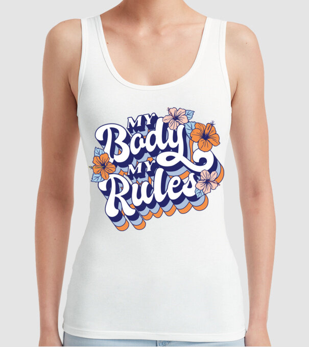My Body My Rules model alb pe tricou