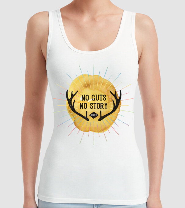 No guts no stories model alb pe tricou