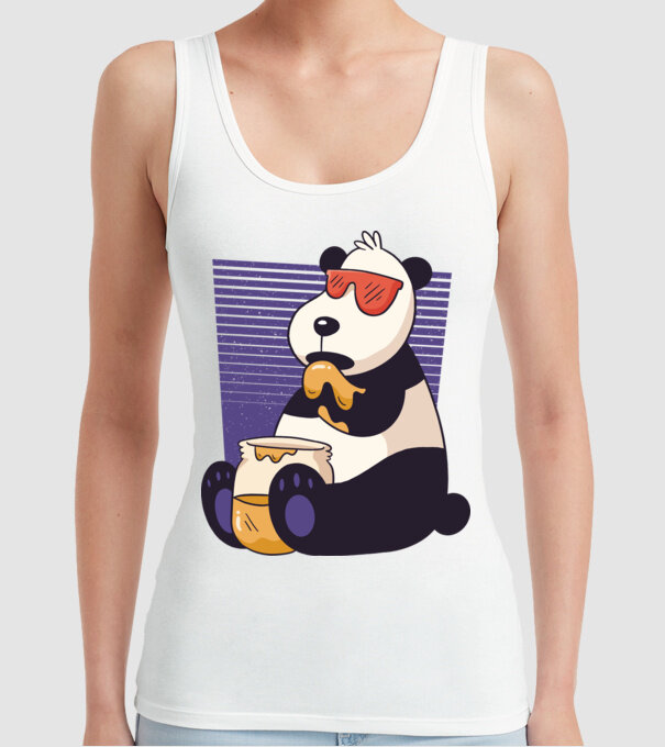 Panda cu miere model alb pe tricou