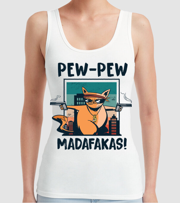 Pew Pew Pew Madafakas Pisică dark model alb pe tricou