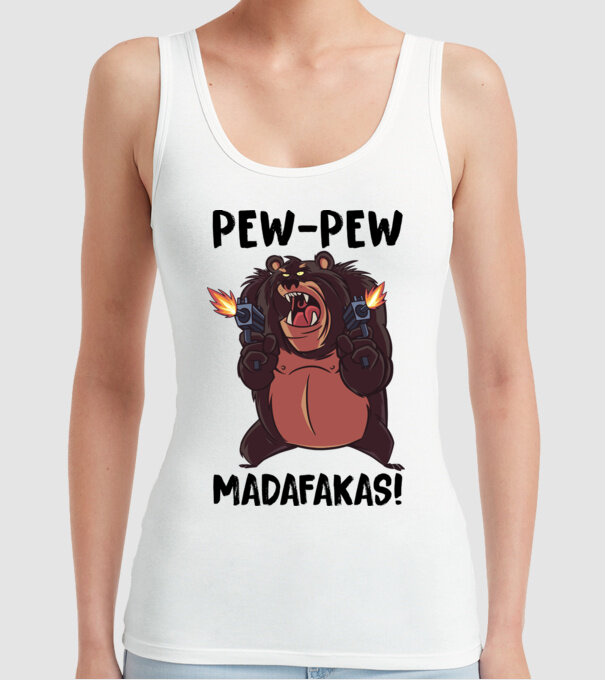 Pew Pew Pew Madafakas Urs alb model alb pe tricou