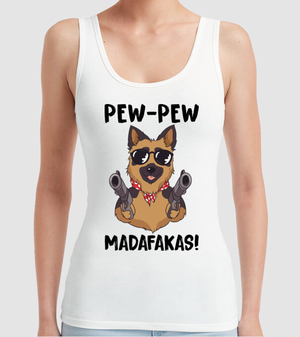 Pew Pew Pew Madafakas Ciobănesc german alb model alb pe tricou