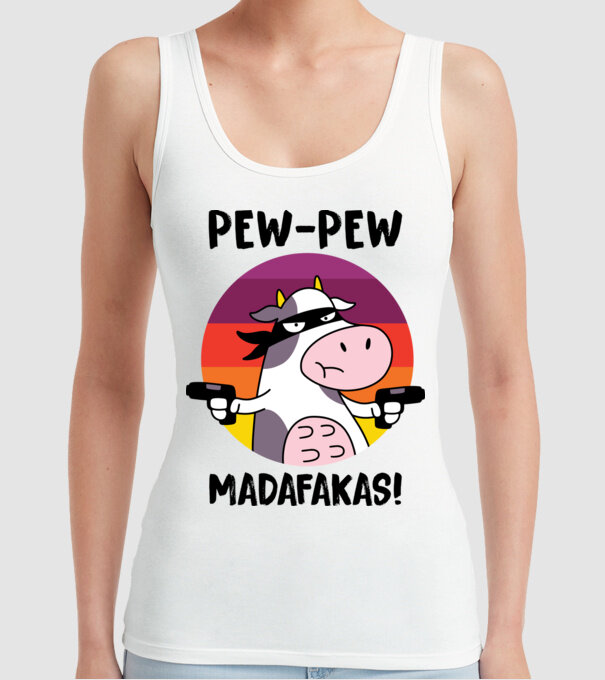 Pew Pew Pew Madafakas Vacă alb model alb pe tricou