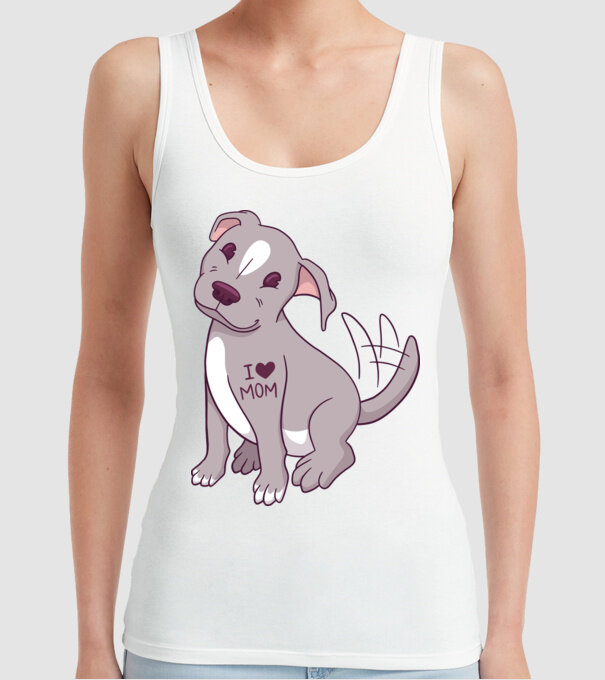 Pitbull - I Love Mom model alb pe tricou