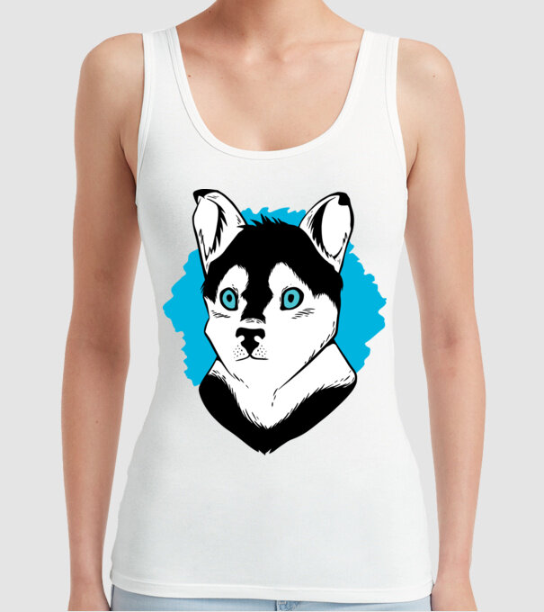 Câine Pomsky model alb pe tricou