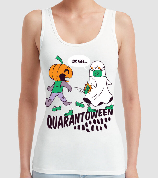 Quarantoween model alb pe tricou