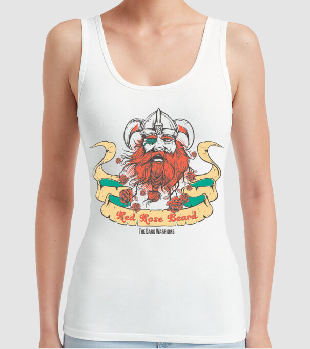 Red Rose Beards - Războinic Barbă model alb pe tricou