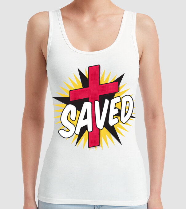 Saved Isus Cruce model alb pe tricou