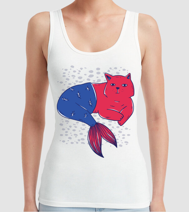 Pisică Sirenă model alb pe tricou