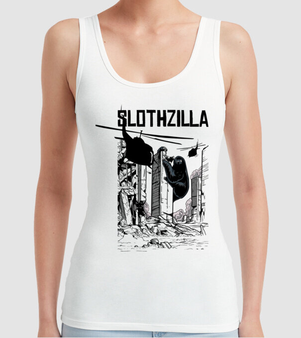 Slothzilla la atac amuzant tricou leneș amuzant model alb pe tricou